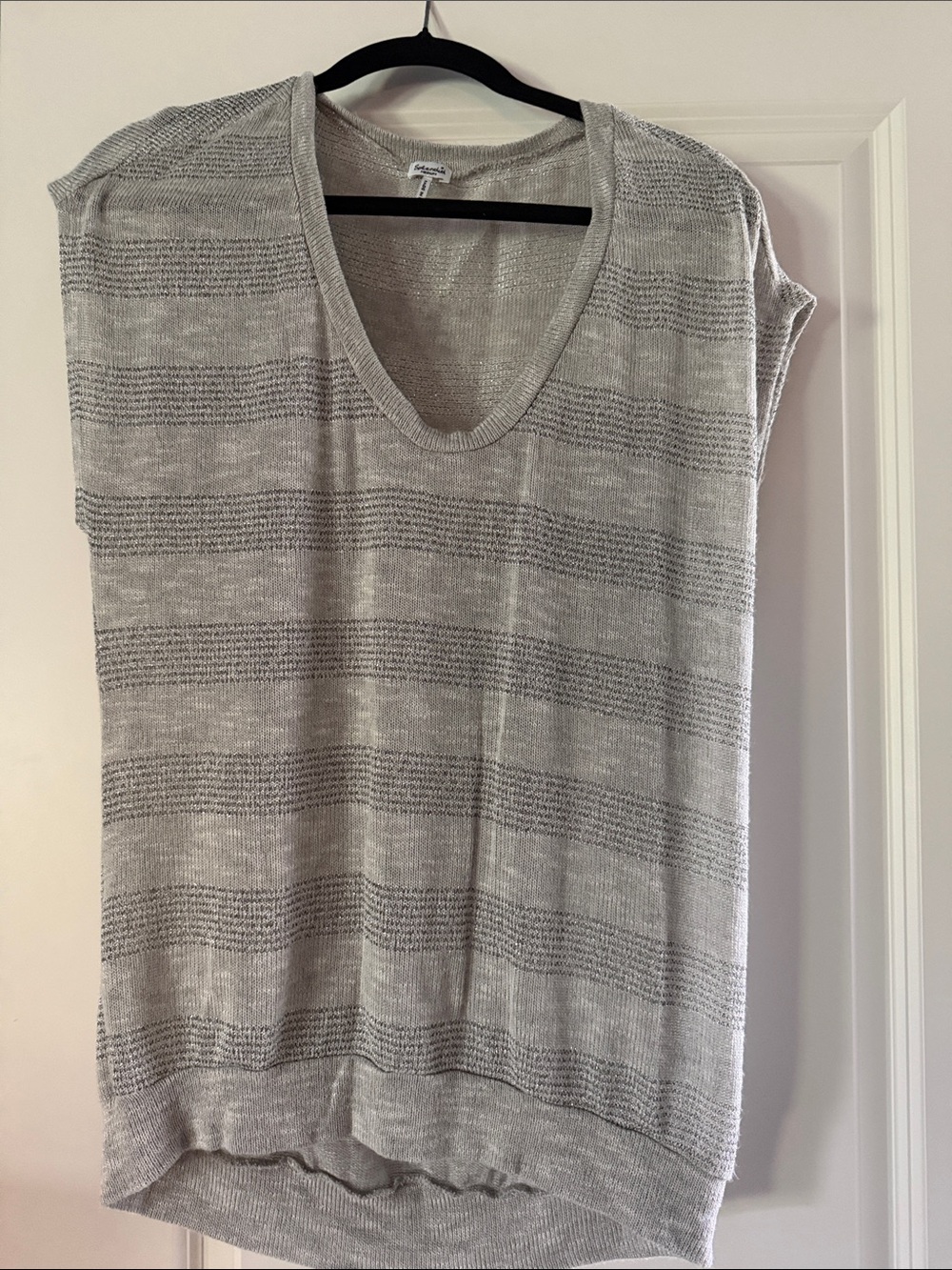 Splendid Light Gray Striped V-Neck Knit Top
